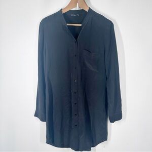 Eileen Fisher 100% Silk Button Down Black Tunic Top Size Small Long Sleeves